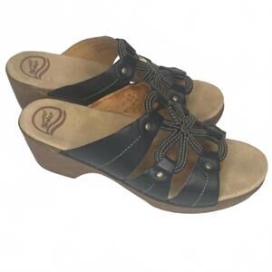 Dansko Serena Women's Black Leather Wedge Sandals Size 41